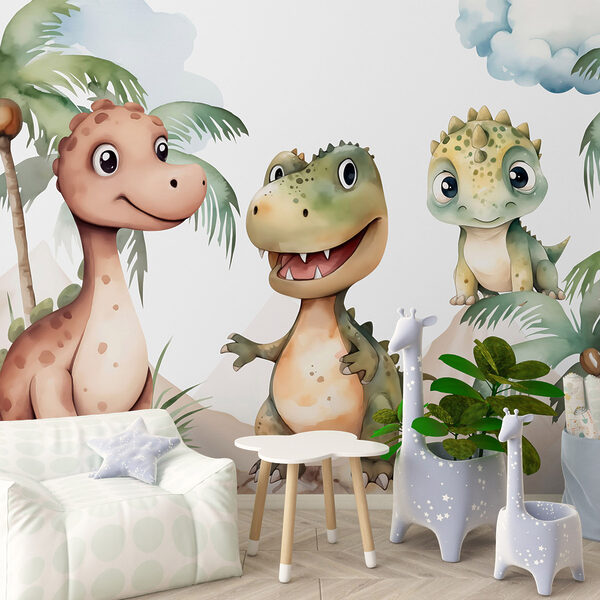 Fotobehang Groep dinosaurussen staand op rotsen (Artikelnummer: w03675) Fotobehang Fotobehang Groep dinosaurussen staand op rotsen (Artikelnummer: w03675)