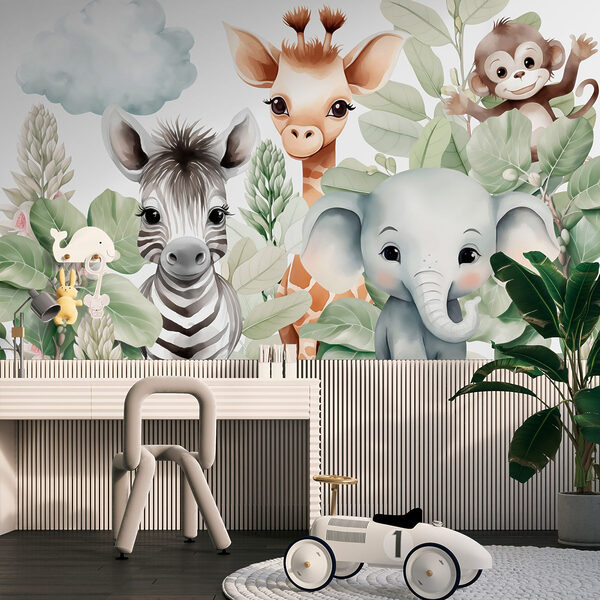 Groep dieren met bladeren Fotobehang Groep dieren met bladeren