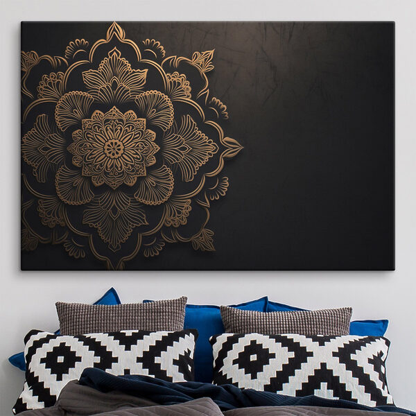 Ingewikkeld bloemmotief op donkere achtergrond Canvas Schilderijen Ingewikkeld bloemmotief op donkere achtergrond