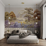 Fotobehang Landschap met bomen en bloemen