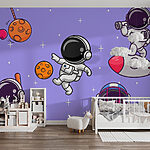 Fotobehang Cartoon van astronauten in de ruimte
