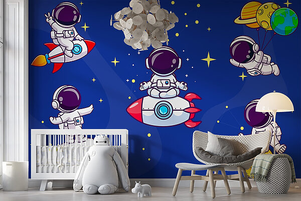 Cartoon astronaut in de ruimte Fotobehang Cartoon astronaut in de ruimte