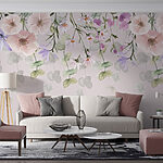 Fotobehang Groep bloemen en bladeren