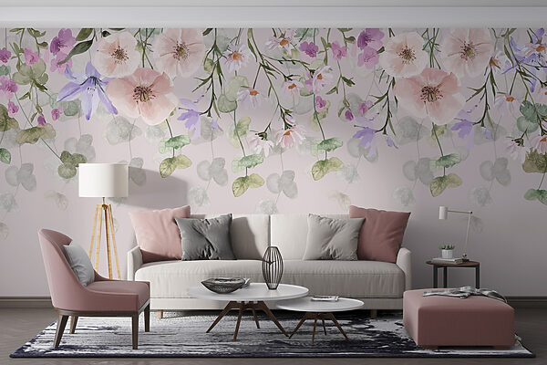 Groep bloemen en bladeren Fotobehang Groep bloemen en bladeren