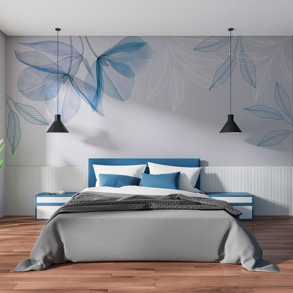 Blauwe en witte bladeren Fotobehang Blauwe en witte bladeren