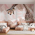 Fotobehang Giraffe met een patroon van bladeren