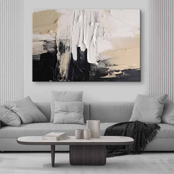 Witte en zwarte verf op een wit oppervlak Canvas Schilderijen Witte en zwarte verf op een wit oppervlak