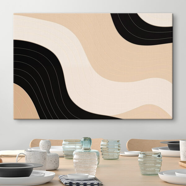 Zwart-witte golvende lijnen Canvas Schilderijen Zwart-witte golvende lijnen