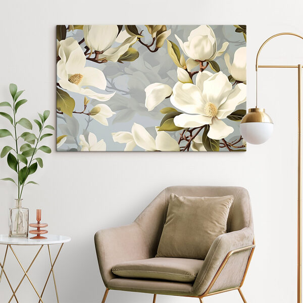 Elegante witte bloesems in zachte tinten Canvas Schilderijen Elegante witte bloesems in zachte tinten
