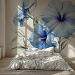 Fotobehang Delicate blauwe bloemen in volle bloei