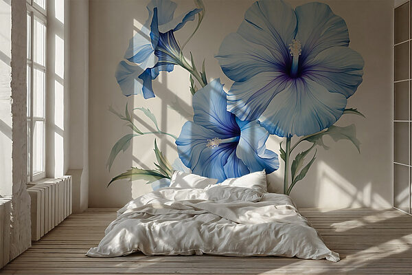 Delicate blauwe bloemen in volle bloei Fotobehang Delicate blauwe bloemen in volle bloei