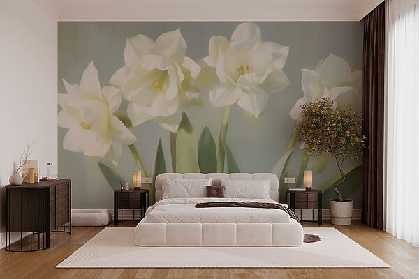 Groep witte bloemen Fotobehang Groep witte bloemen