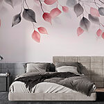 Fotobehang Roze en grijze bladeren aan takken