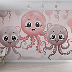 Fotobehang Groep octopussen met ballonnen