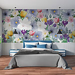 Fotobehang Groep bloemen met bladeren