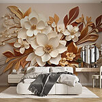 Fotobehang Groep witte en bruine bloemen
