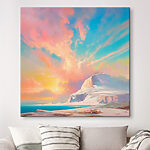 Canvas Schilderijen Schilderij van een berg en water