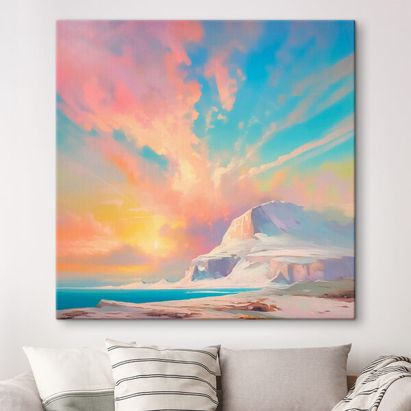Schilderij van een berg en water Canvas Schilderijen Schilderij van een berg en water