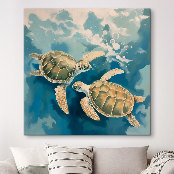 Paar schildpadden zwemmend in water Canvas Schilderijen Paar schildpadden zwemmend in water