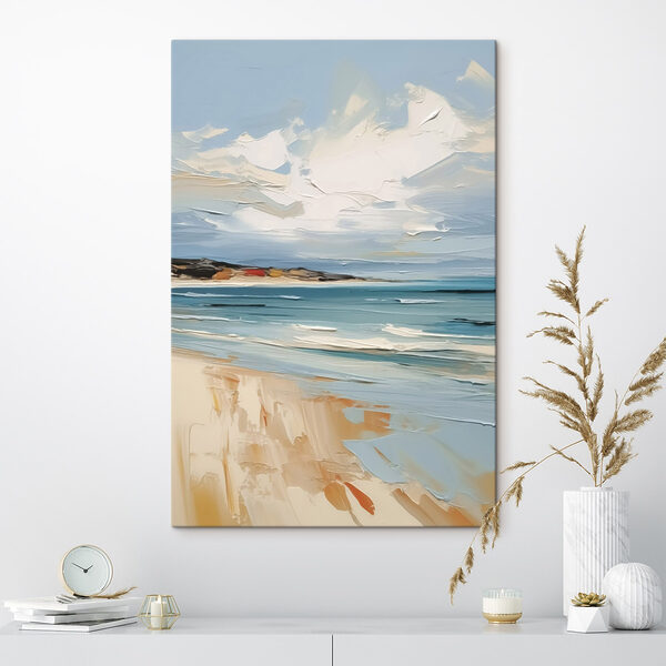 Schilderij van een strand en water Canvas Schilderijen Schilderij van een strand en water