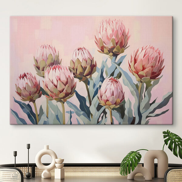 Schilderij van bloemen op roze achtergrond Canvas Schilderijen Schilderij van bloemen op roze achtergrond