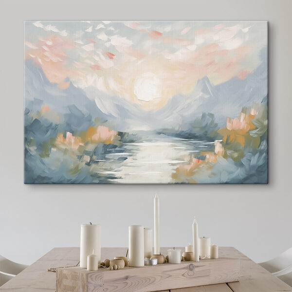 Schilderij van een rivier en bergen Canvas Schilderijen Schilderij van een rivier en bergen