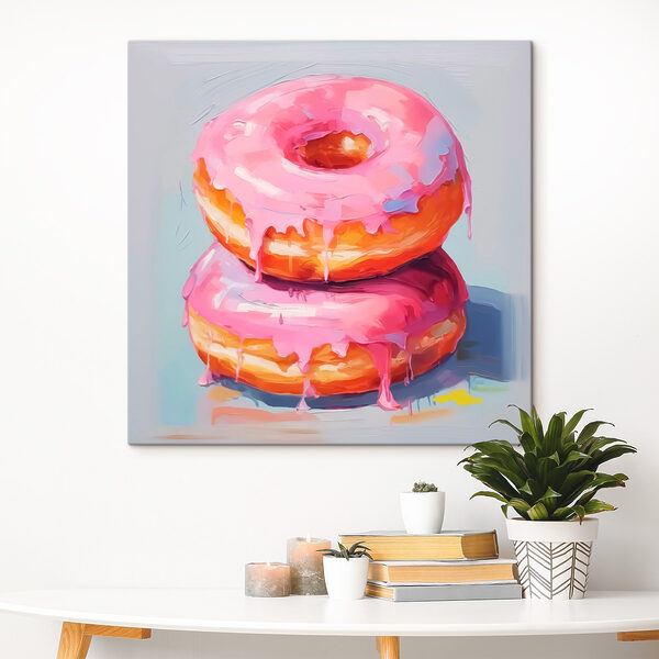 Twee donuts met roze glazuur Canvas Schilderijen Twee donuts met roze glazuur