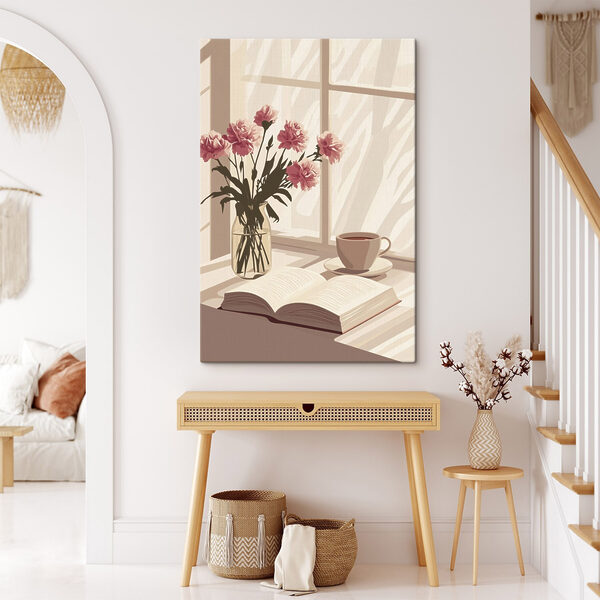 Boek en een vaas bloemen Canvas Schilderijen Boek en een vaas bloemen