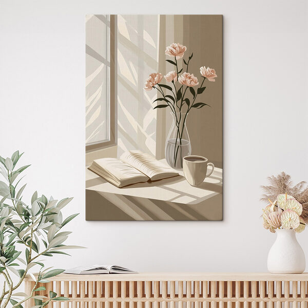 Boek en een vaas met bloemen Canvas Schilderijen Boek en een vaas met bloemen