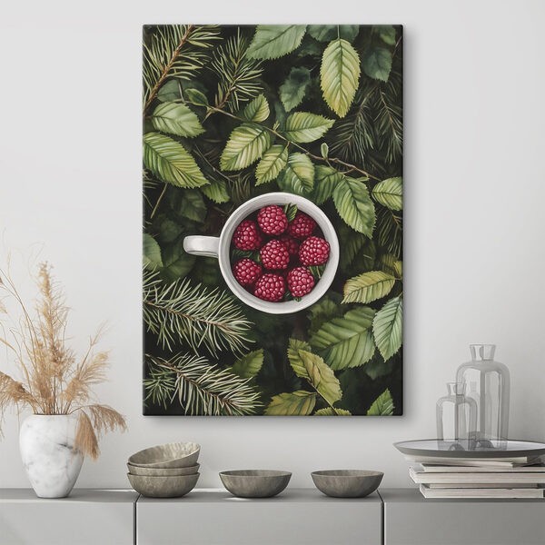 Kopje frambozen in een boom Canvas Schilderijen Kopje frambozen in een boom