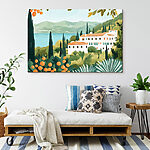 Canvas Schilderijen Huis omringd door bomen en planten