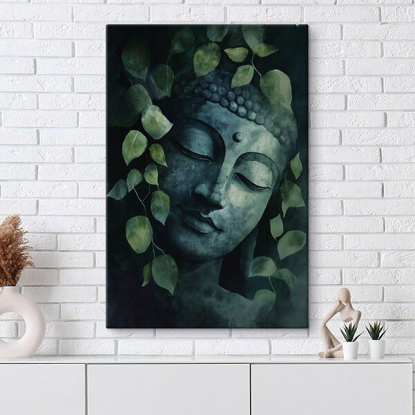 Beeld van een persoon met bladeren eromheen Canvas Schilderijen Beeld van een persoon met bladeren eromheen