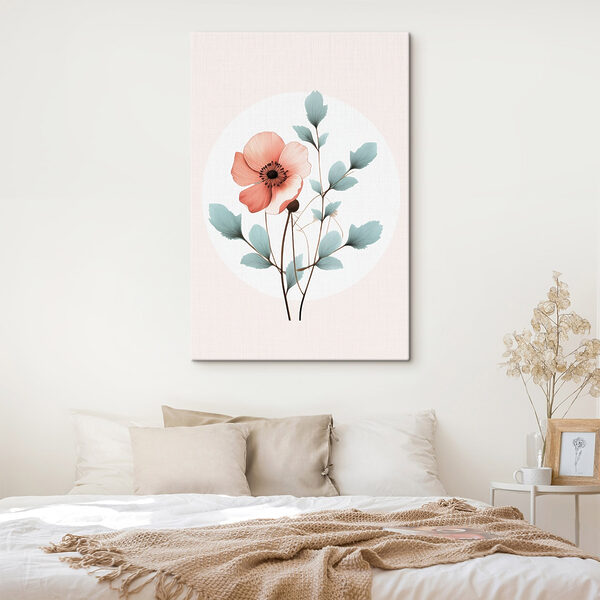 Bloem met bladeren aan een stengel Canvas Schilderijen Bloem met bladeren aan een stengel