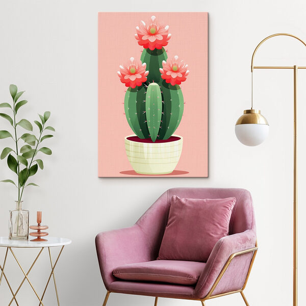 Cactus met roze bloemen Canvas Schilderijen Cactus met roze bloemen