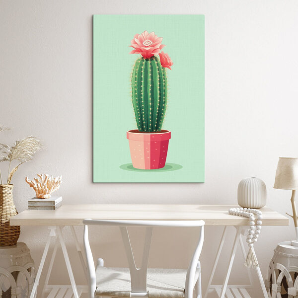 Cactus met een bloem erin Canvas Schilderijen Cactus met een bloem erin