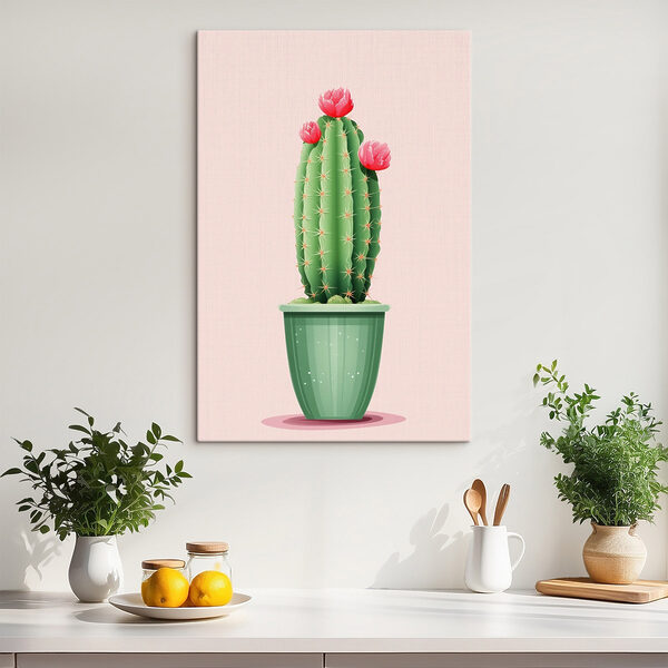 Cactus met bloemen in een pot Canvas Schilderijen Cactus met bloemen in een pot