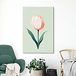 Canvas Schilderijen Roze bloem met groene bladeren