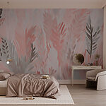 Fotobehang Roze en grijze bladeren