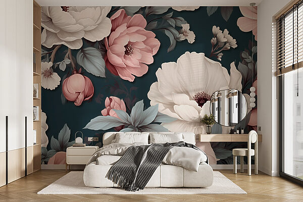 Bloemenpatroon met witte en roze bloemen Fotobehang Bloemenpatroon met witte en roze bloemen