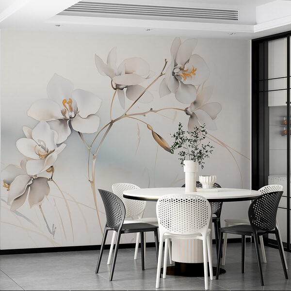 Fotobehang Witte bloemen aan een tak