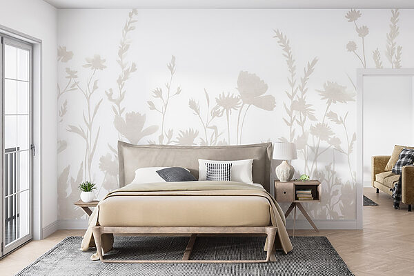 Witte achtergrond met bloemen Fotobehang Witte achtergrond met bloemen