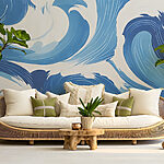 Fotobehang Blauwe en witte golven