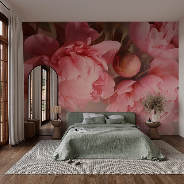 Groep roze bloemen Fotobehang Groep roze bloemen