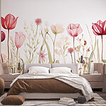 Fotobehang Schilderen van bloemen en gras