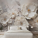 Fotobehang Witte bloemen op een muur