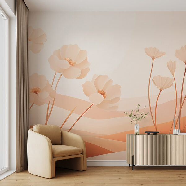 Witte bloemen in een woestijn Fotobehang Witte bloemen in een woestijn