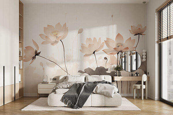 Groep bloemen met bladeren Fotobehang Groep bloemen met bladeren