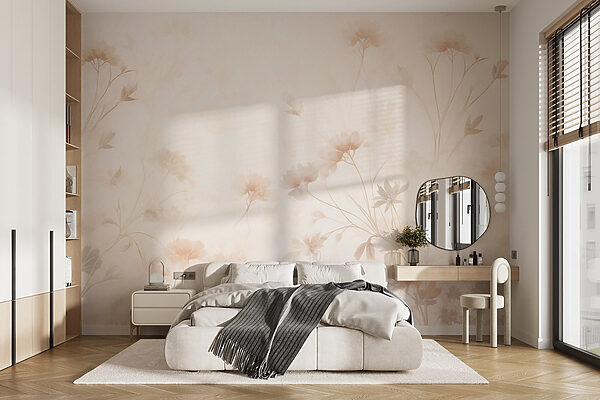 Wit en roze bloemenpatroon Fotobehang Wit en roze bloemenpatroon