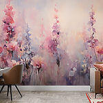 Fotobehang Schilderij van bloemen in een veld