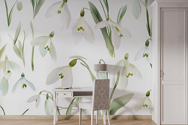 Patroon van witte bloemen Fotobehang Patroon van witte bloemen